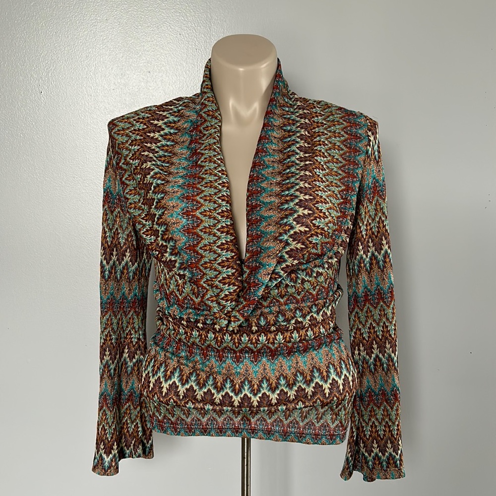 Dots Missoni Inspired Multi Color Cowl Neck Top Sz L